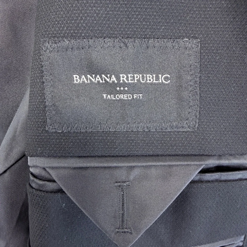 Banana Republic Mens Black Tailored Fit Textured Two Button Blazer Jacket 42S